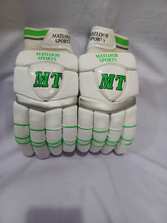 MT Premium Quality Batting Gloves - White & Green Combination