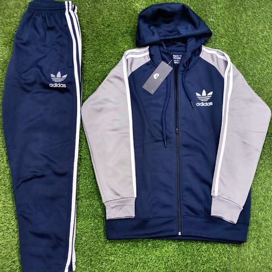 ADI Tri Liner Winter Tracksuit - Sports & Casual Wear - Navy Blue with Gray Sleeves